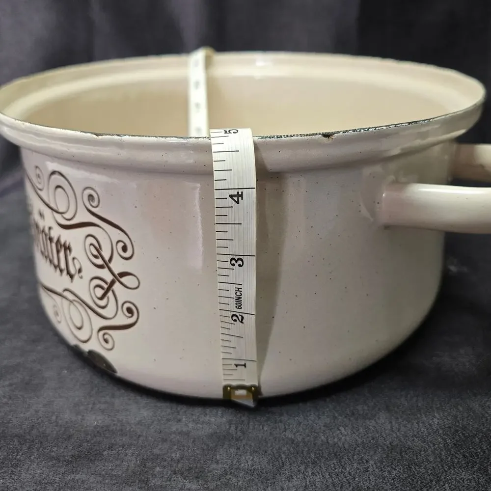 Vintage Large Tan & Brown Iron Roaster Frying Pan Roasting Pot Casserole Dish